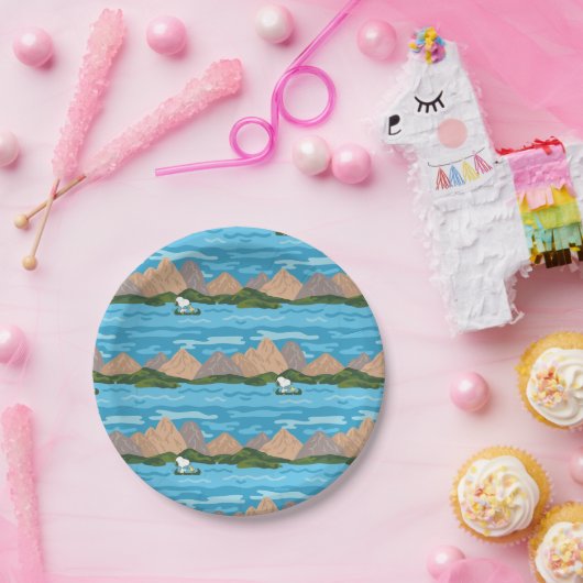 pinda's | Snoopy & Woodstock Canoe Ride Pattern Papieren Bordje (Feest)