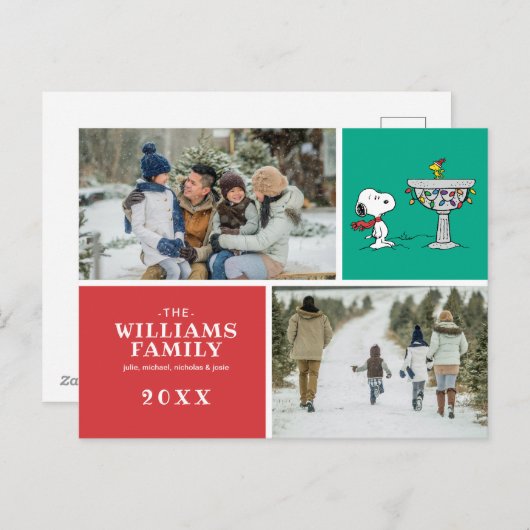 pinda's | Snoopy & Woodstock Frozen Birdbath Feestdagenkaart (Voorkant / Achterkant)