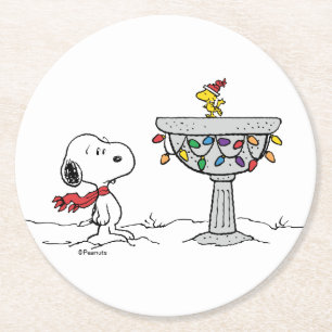 pinda's Snoopy & Woodstock Frozen Birdbath Ronde Kartonnen Onderzetter