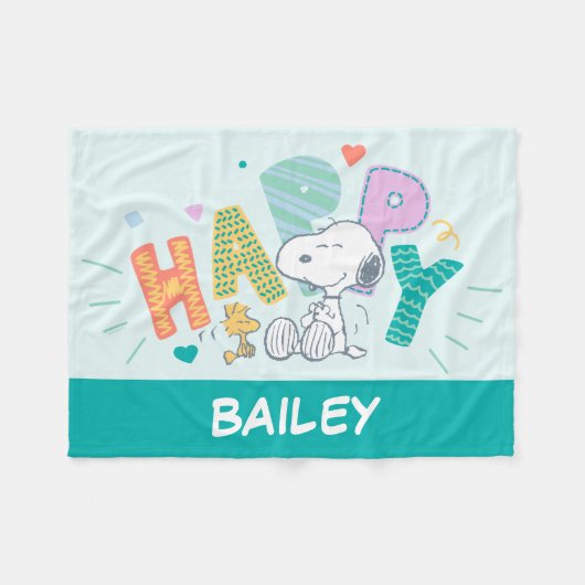 pinda's | Snoopy & Woodstock Happy Fleece Deken (Voorkant (Horizontaal))