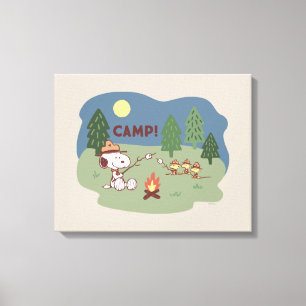 pinda's Snoopy & Woodstock in de Campfire Canvas Afdruk