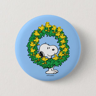 pinda's   Snoopy & Woodstock met kerstmis Ronde Button 5,7 Cm