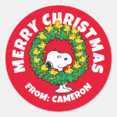pinda's | Snoopy & Woodstock met kerstmis Ronde Sticker (Voorkant)