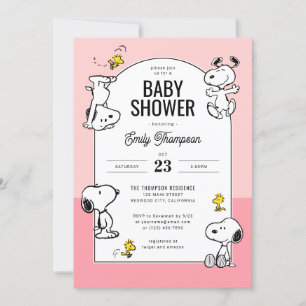 pinda's   Snoopy & Woodstock Roze Baby shower Kaart