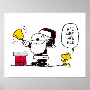 pinda's   Snoopy & Woodstock Santa Bell Ringer Poster