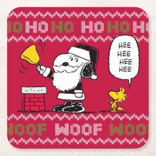 pinda's Snoopy & Woodstock Santa Bell Ringer Vierkante Kartonnen Onderzetter