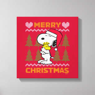 pinda's Snoopy & Woodstock Santa Claus Hug Canvas Afdruk