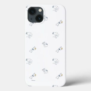 pinda's   Snoopy & Woodstock Soft Grey Pattern iPhone 13 Hoesje