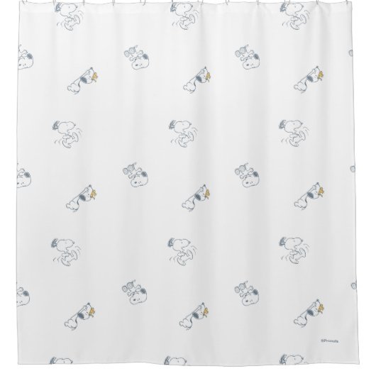 pinda's | Snoopy & Woodstock Soft Grey Pattern Douchegordijn (Voorkant)