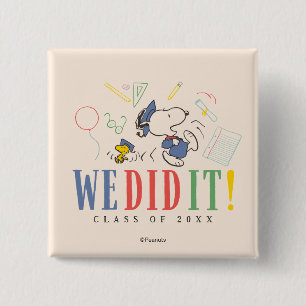 Pinda's Snoopy Woodstock We Hebben Het Gedaan Afst Vierkante Button 5,1 Cm