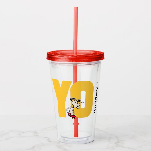 pinda's | Snoopy YO Skateboard Acryl Drinkbeker (Voorkant)