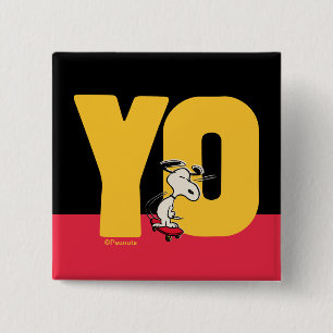 pinda's   Snoopy YO Skateboard Vierkante Button 5,1 Cm