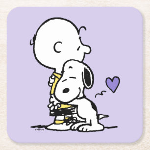pinda's VALENTIJNSDAG Charlie Brown & Snoopy Vierkante Kartonnen Onderzetter