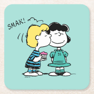 pinda's VALENTIJNSDAG Lucy & Schroeder Kiss Vierkante Kartonnen Onderzetter