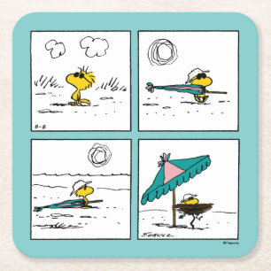 pinda's   Woodstock aan het strand Vierkante Kartonnen Onderzetter