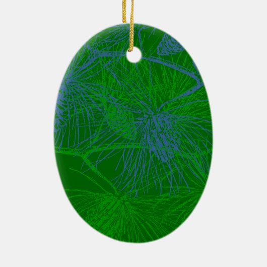 Pine achtergrond blauw groen, uw-afbeelding-templa keramisch ornament (Achterkant)