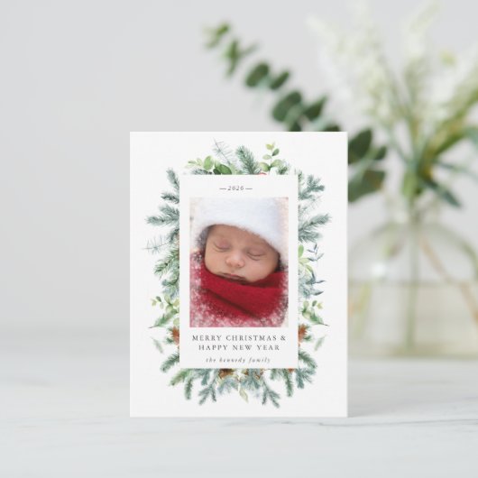 Pine and Berries Kaart met kerstfeestdag (Staand voorkant)