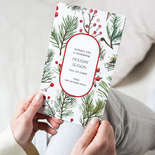 Pine and Berries Rustic Holiday Greetings Kaart