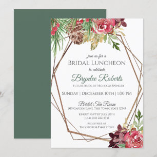 Pine and Berries Winter Floral Bridal Luncheon Inv Kaart