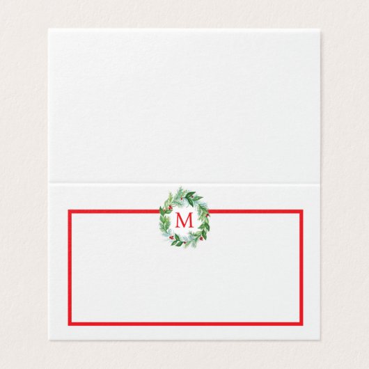 Pine Berries Wreath Monogramme CARTE DE Noël (Outside Unfolded)
