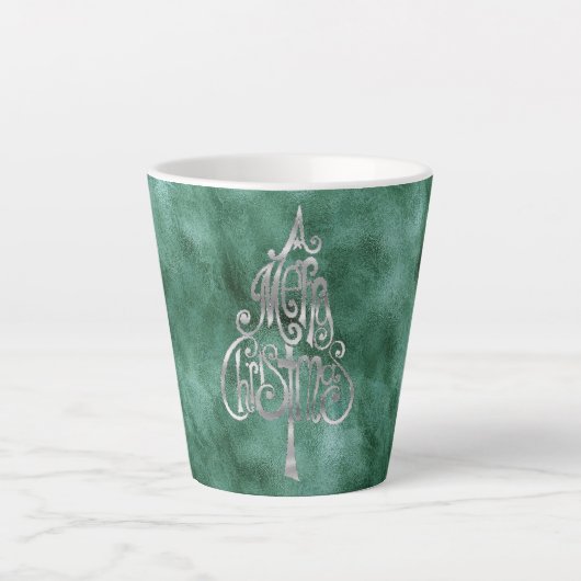 Pine Blauwgroen Green Silver Christmas Latte Mok (Voorkant)