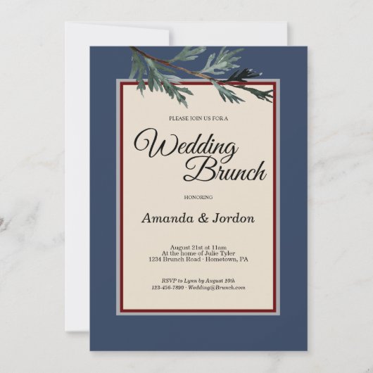Pine Bleu Hiver Mariage Brunch Invitation (Devant)