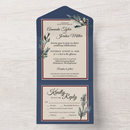 Pine Bleu Mariage D'Hiver Tout En Une Invitation (À l'intérieur)