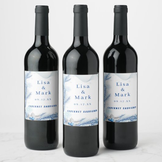 Pine bleue hiver Noël Mariage Vin Étiquettes (Bouteilles)
