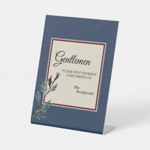 Pine Blue Winter Wedding Gentlemen Bathroom Reclamebord Met Voetstuk
