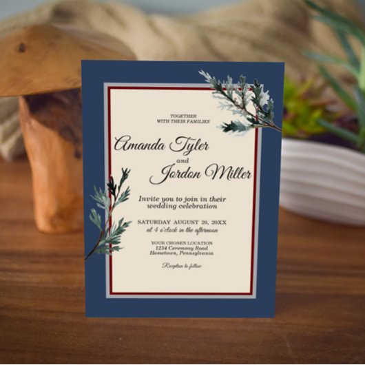 Pine Blue Winter Wedding Invitation