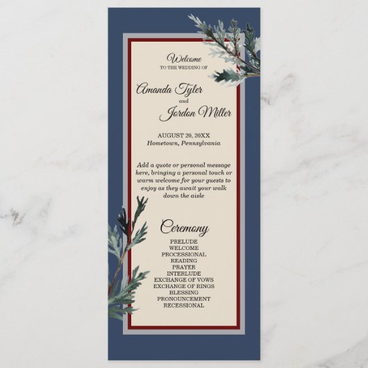 Pine Blue Winter Wedding Programme Programma (Voorkant)