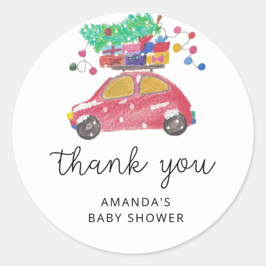 Pine boom op rode auto sticker bedankt (Voorkant)