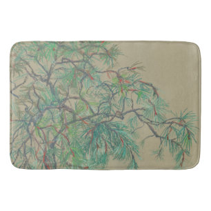 "Pine-boomvertakking", pasteltekening in groene to Badmat