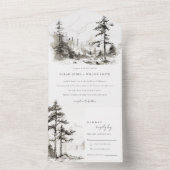 Pine Bossen Berglandschap Schets Bruiloft All In One Uitnodiging (Binnen)
