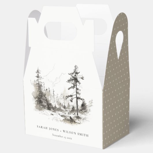 Pine Bossen Berglandschap Schets Bruiloft Bedankdoosjes (Geopend)