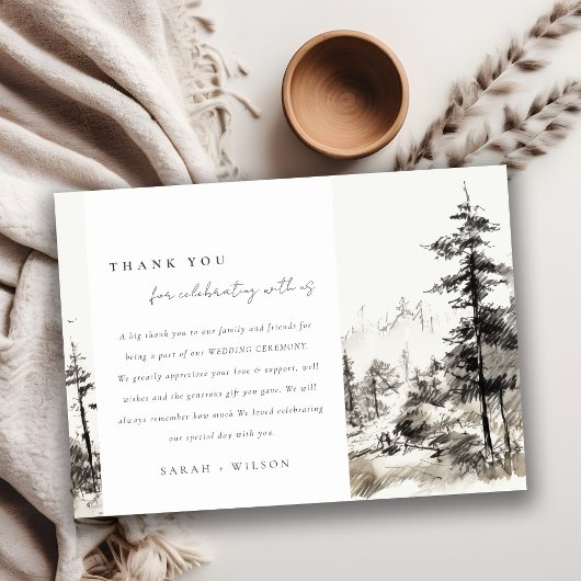 Pine Bossen Berglandschap Schets Bruiloft Bedankkaart