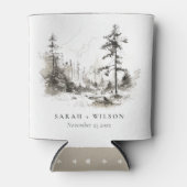 Pine Bossen Berglandschap Schets Bruiloft Blikjeskoeler (Voorkant)