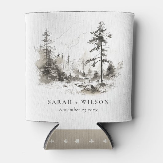 Pine Bossen Berglandschap Schets Bruiloft Blikjeskoeler (Voorkant)