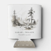 Pine Bossen Berglandschap Schets Bruiloft Blikjeskoeler (Achterkant)
