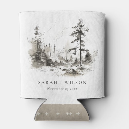 Pine Bossen Berglandschap Schets Bruiloft Blikjeskoeler (Achterkant)