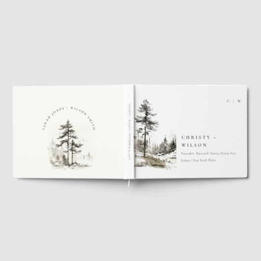 Pine Bossen Berglandschap Schets Bruiloft Gastenboek (Volledig)