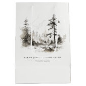 Pine Bossen Berglandschap Schets Bruiloft Medium Cadeauzakje (Achterkant)