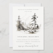 Pine Bossen Landschap Schets Bruiloft Jubileum Kaart (Voorkant)