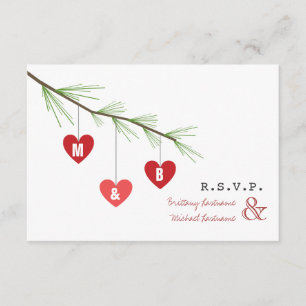 Pine Bough & Hearts Valentijns' Wedding R.S.V.P. Kaart