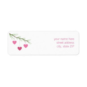 Pine Bough & Pink Hearts Le Étiquette de adresse d