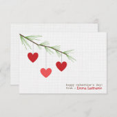 Pine Bough & Red Hearts Valentijnsdag Card Kaart (Voorkant / Achterkant)