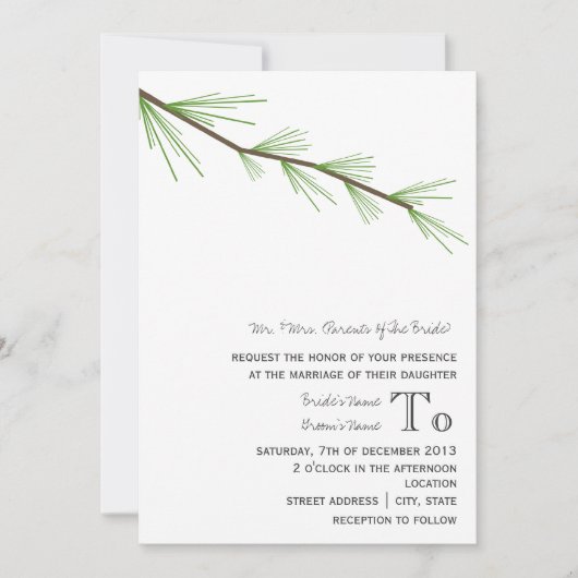 Pine Bough Wedding Invitation from Bride's ouders Kaart (Voorkant)