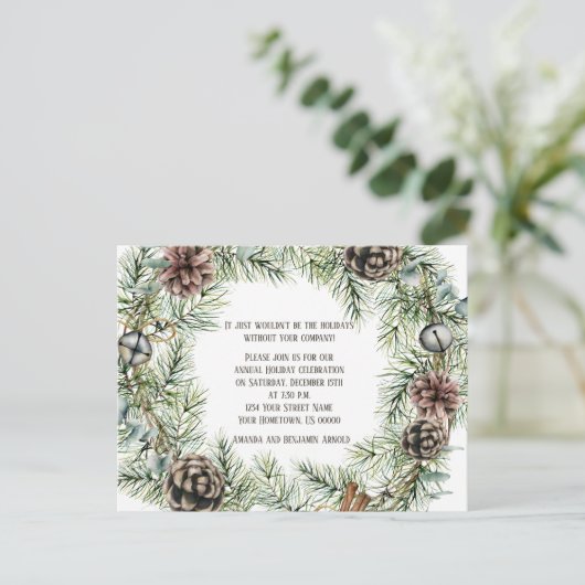 Pine Bough WreatPine Cones Bells String Cinnamon Briefkaart (Staand voorkant)