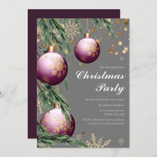 Pine Boughs & Baubles Fête de Noël Invitation (Devant / Derrière)