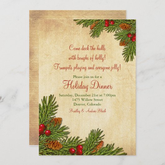 Pine Boughs Dîner Fête Invitation (Devant / Derrière)
